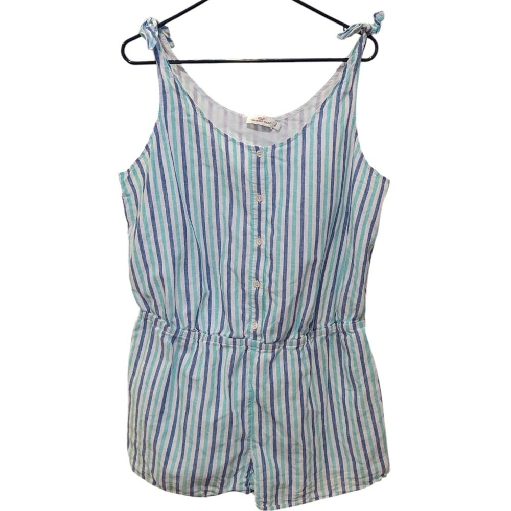 Vineyard Vines Hope Bay Romper L Linen Coastal Preppy Beachy Vacation Resort